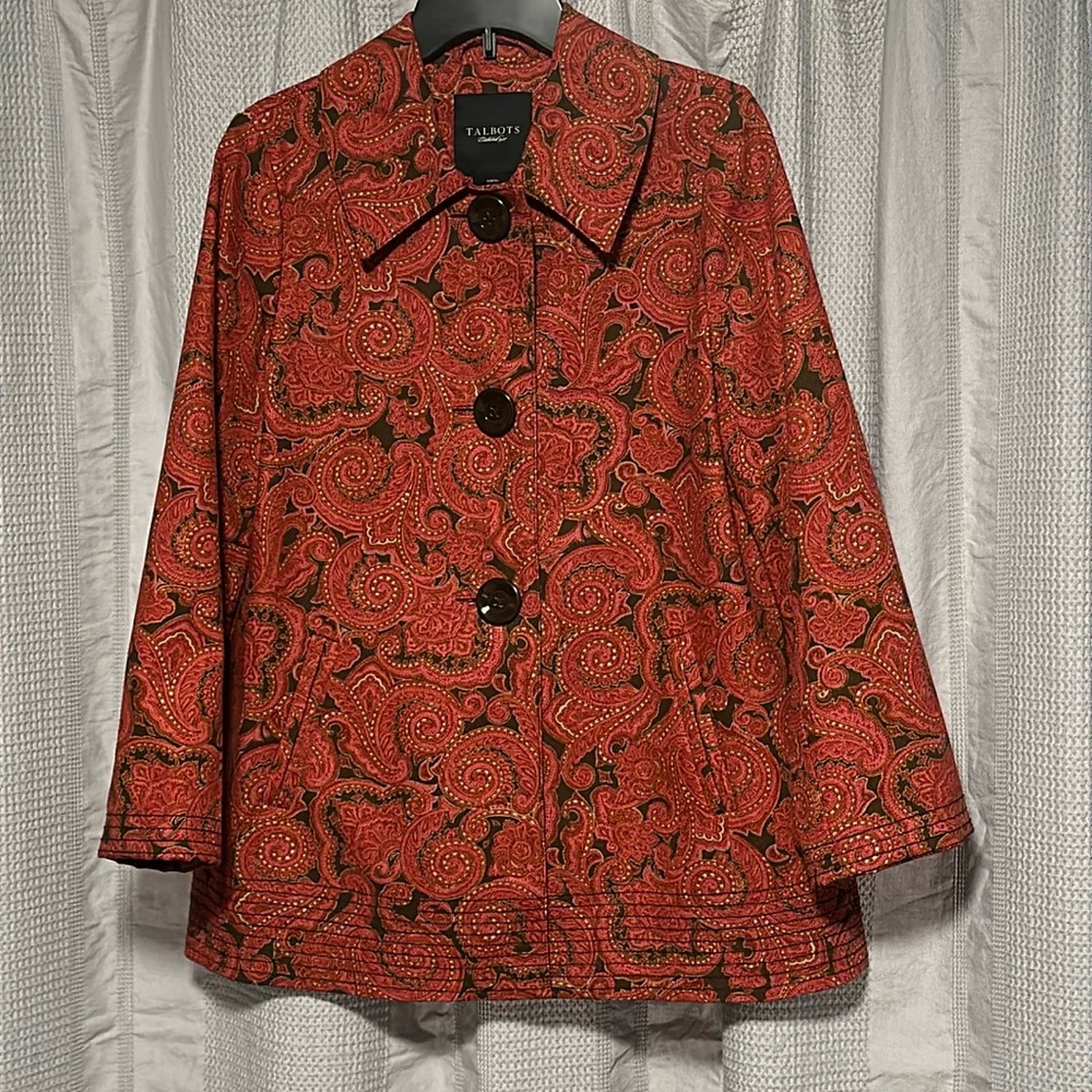 Talbots Paisley Print Stretch A-Line Coat, EUC (Looks New), Size Small